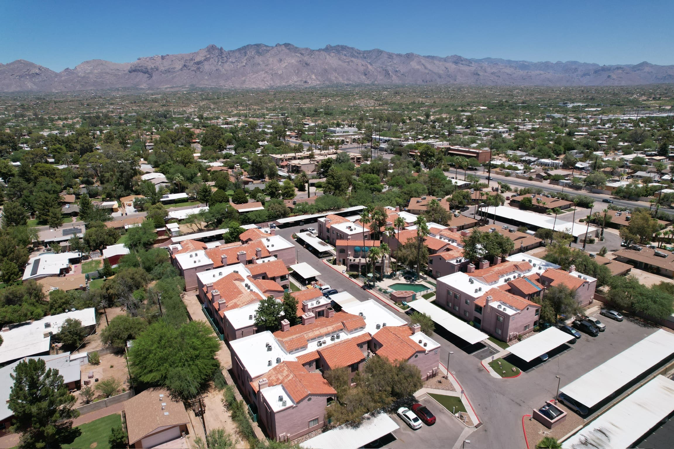 Garden apartments against the Catalina foothills