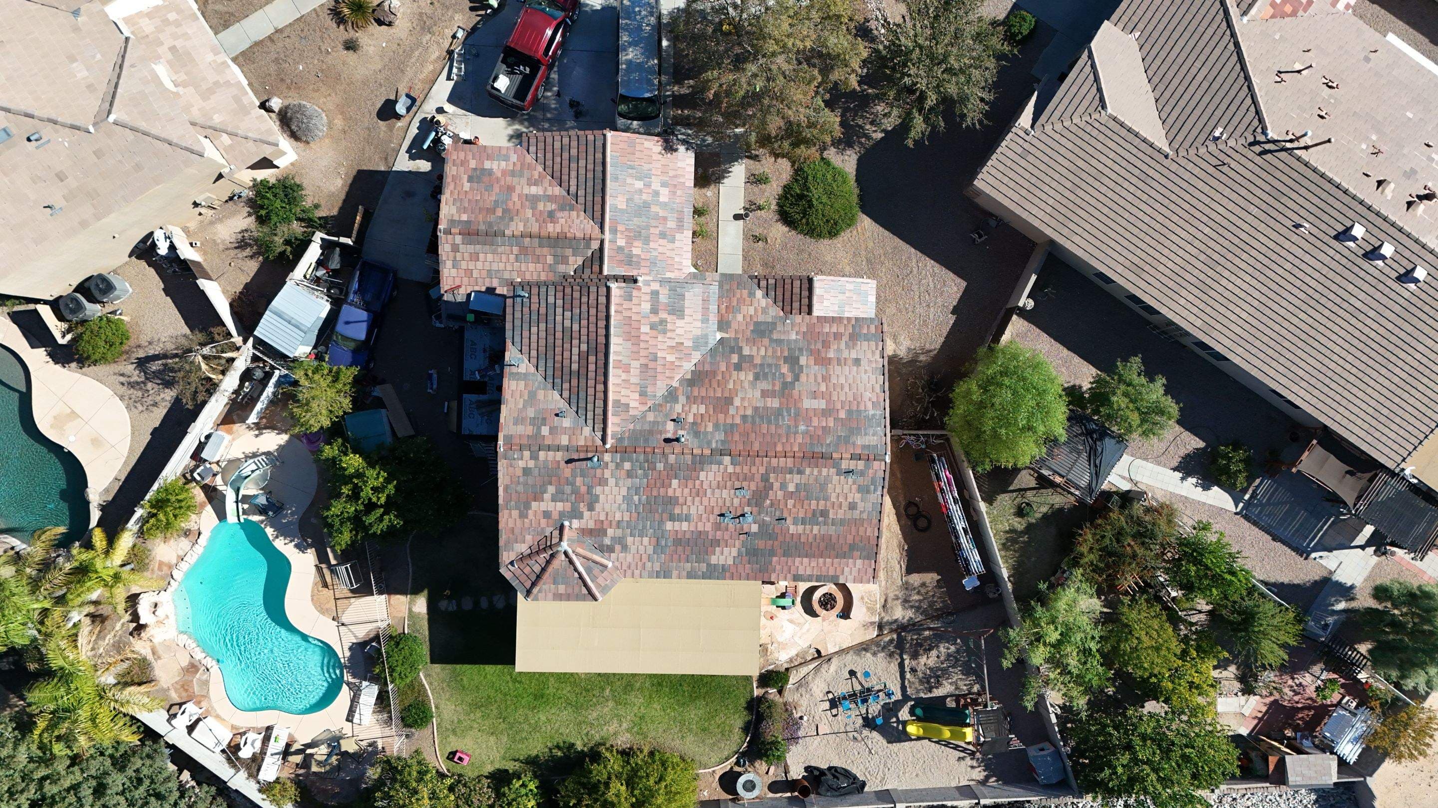 Top-down aerial of a finished flat roof