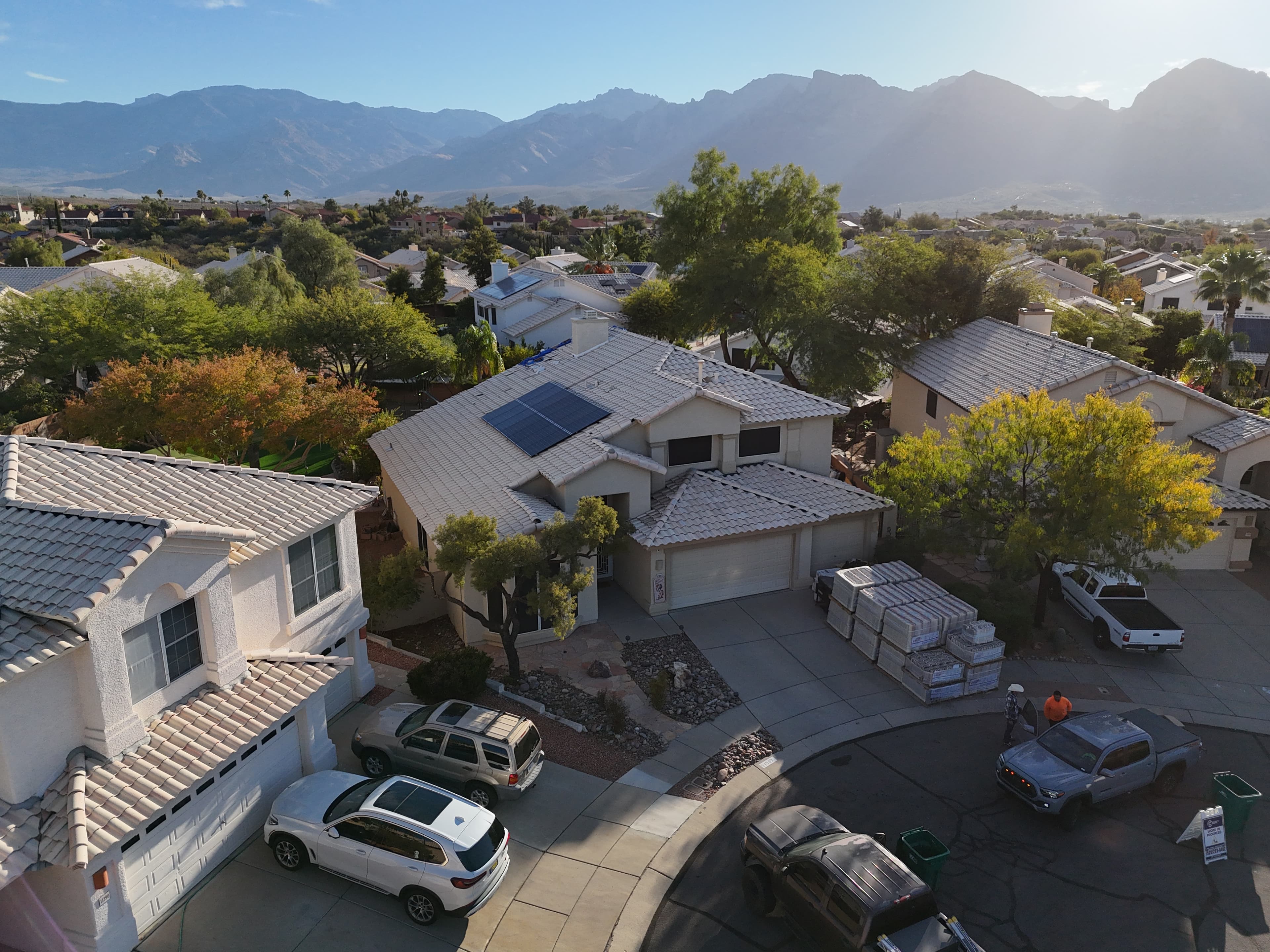 Completed residential roof in morning light